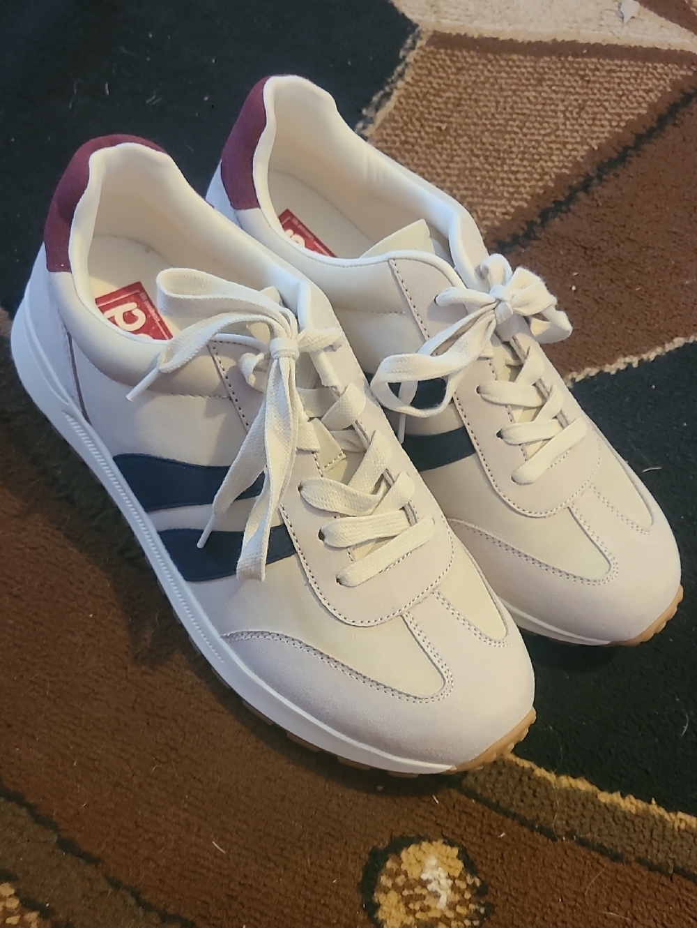 NEW Suede Sneakers with Navy Stripe and Burgundy Heel